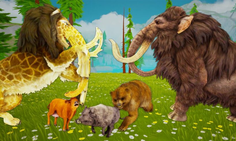 Monster Lion vs Mammoth | Cow Saved By Woolly Mammoth | Animal Fights | Wild Life Animals