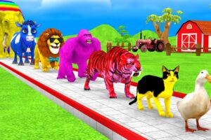 Paint Animals Duck Tiger Gorilla Lion Cow Elephant Dinosaur Fountain Crossing Animal Game New