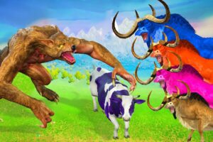 Cow Cartoon Vs Zombie Wolf Fight, Giant Bull Save 5 Cow Cartoon Animal Revolt Battle Simulator