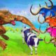 Cow Cartoon Vs Zombie Wolf Fight, Giant Bull Save 5 Cow Cartoon Animal Revolt Battle Simulator