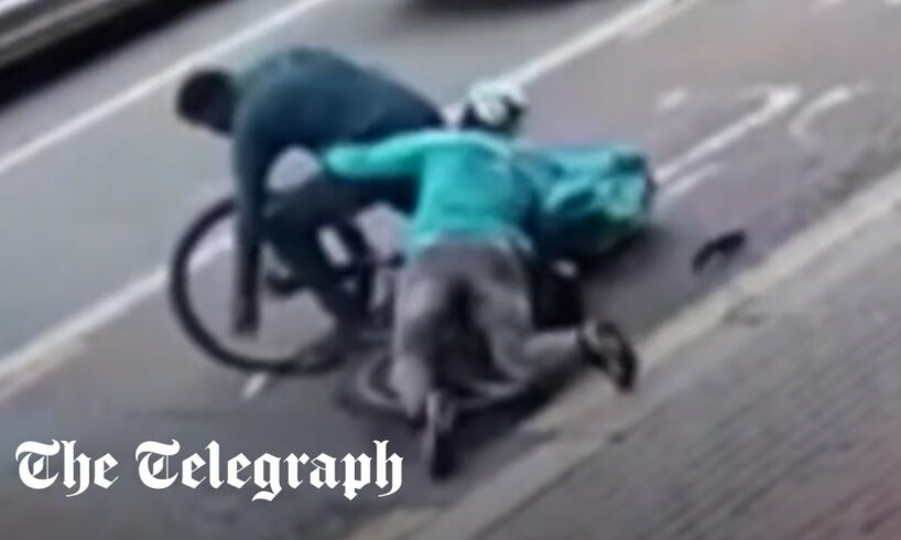 Deliveroo cyclist fights back against knife-wielding attacker who tries to steal his bike