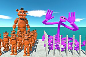 Freddy Fazbear Team Rescues Rainbow Friends Purple Team and Fight - Animal Revolt Battle Simulator