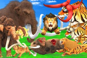 Giant Lion Fight Tiger Bull Vs Mammoth Vs Sabertooth Tiger Attack Lion Cub Saved By Woolly Mammoth