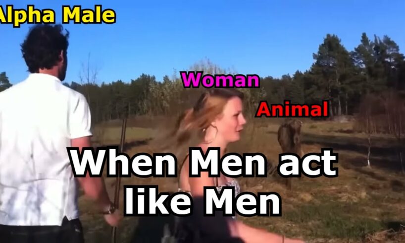 Man protects his woman from wild animal