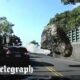 Moment boulder strikes car during Taiwan earthquake