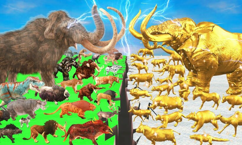 Prehistoric Animals Epic Battle Real Life Animals vs Golden Mammals Animal Revolt Battle Simulator