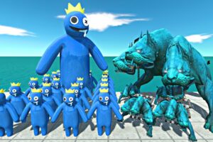 Rainbow Friends Blue Rescues Ice Three Heads Dogs and Fight - Animal Revolt Battle Simulator