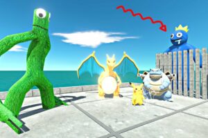 Rainbow Friends Green Rescues Rainbow Friends Blue and Fight Pokemon -Animal Revolt Battle Simulator