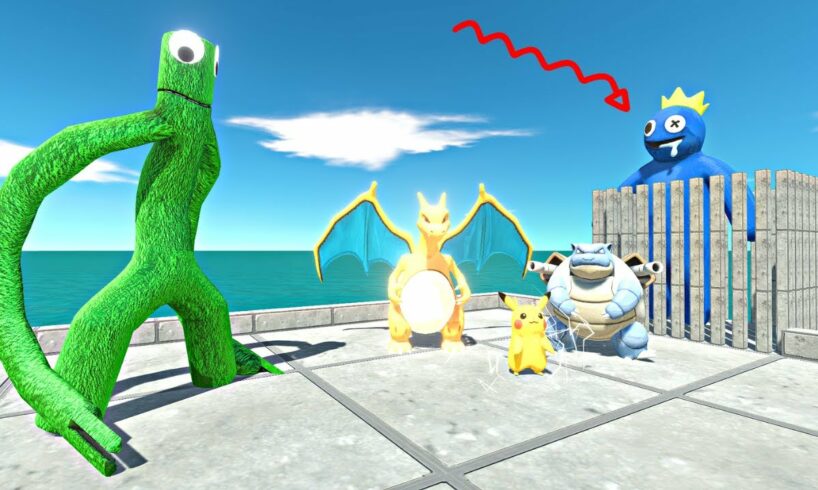 Rainbow Friends Green Rescues Rainbow Friends Blue and Fight Pokemon -Animal Revolt Battle Simulator