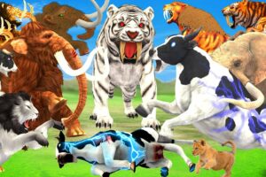 10 Lion Mammoth vs 10 Zombie Cow vs 10 Giant Tiger Attack Lion Cub Save By Woolly Mammoth Elephant