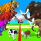 10 Zombie Tigers vs Cow Cartoon Rescue Saved By 10 Gaint Mammoth Elephant Giant Animal Fights