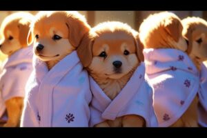 Cute puppies when bathing and grooming