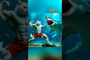 Daddy Fights Shark to Save a KITTEN 🐈👊🏽🦈   # AI #CATLOVER #CAT #STORY #CUTECAT #Cute #SHORTS