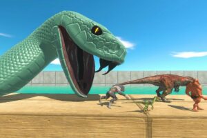 Dinosaurs and Fantasy Falling Into Black Mamba Tank - Animal Revolt Battle Simulator