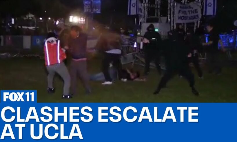 Firecrackers thrown at UCLA encampment; Fights breaking out in Westwood