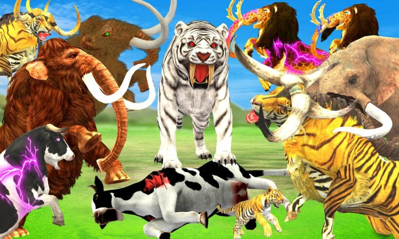 3 Giant Tiger Lion vs 3 Zombie Cow Bull vs 3 Monster Lion Mammoth Attack Cow Saved By Woolly Mammoth