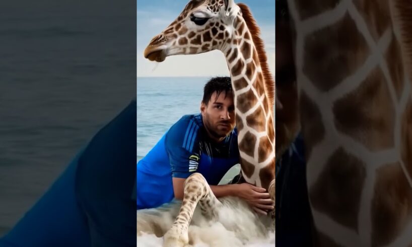 Messi Saves Giraffe from the Sea 🌊 #agt #americasgottalent #football #messi #ai #midjourney #animals