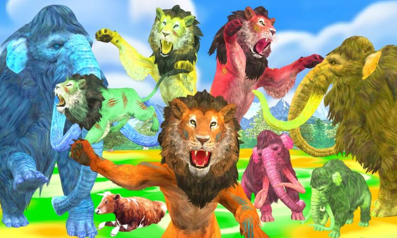 5 Mammoths vs 5 Zombie Lions Fight Baby Cow Saved By Woolly Mammoth Elephant Animal Fights Battle