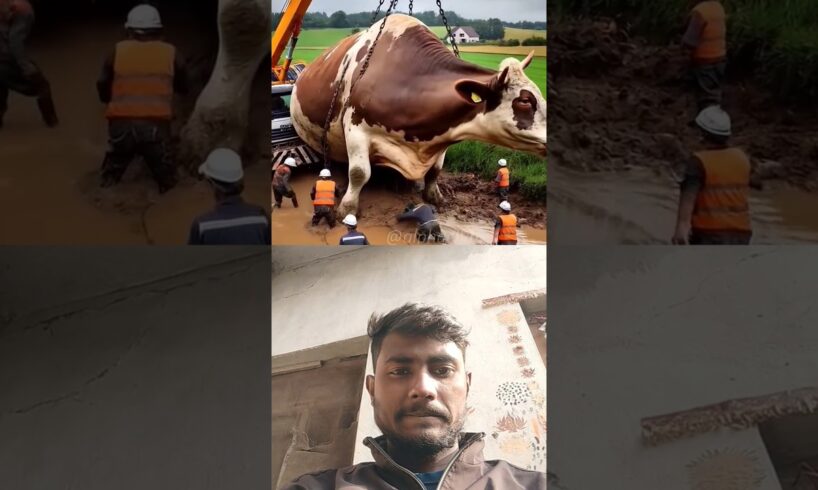 Rescue team rescue a white cow.#humanity #rescue #animals #sad #vairalshort