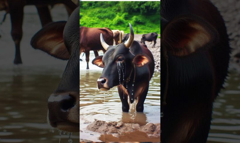 man rescue a black cowcalf 🐮 #cow #calf #animals #forest #river #drowning #pets #humanity #emotional