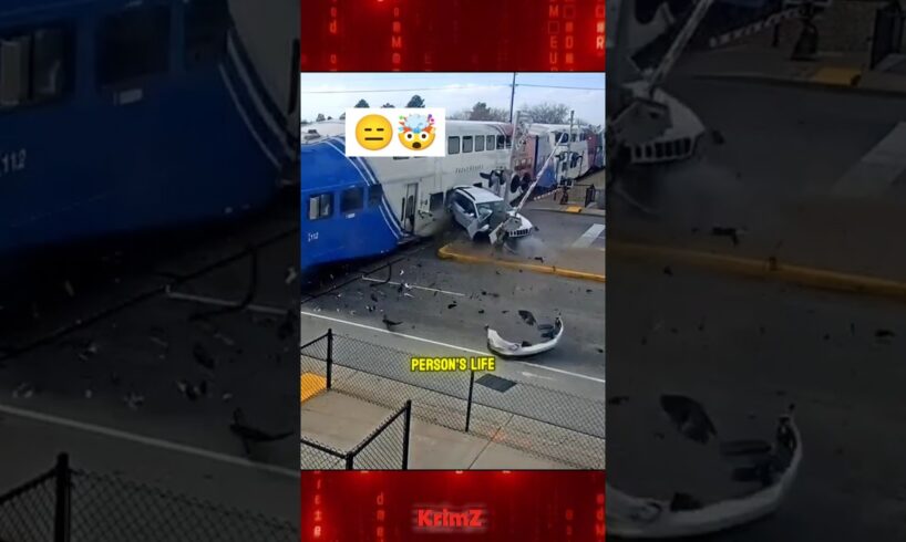 😑A Deadly Collision: Car Pushed Onto Train Tracks!🤯 #shorts #car #sad #ytshorts #krimz #kriminal