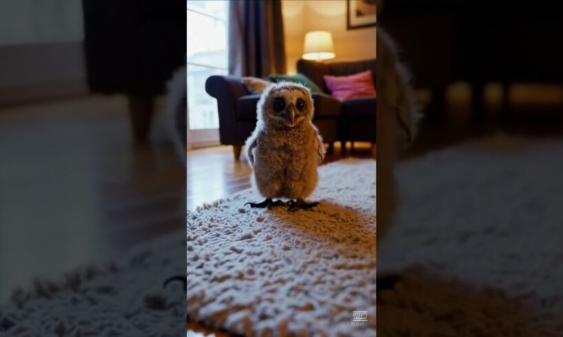 Cute baby owl playing at home