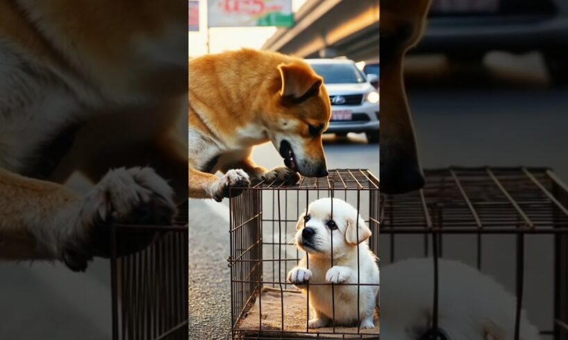 Brave Dog Rescues Puppy from cage.| Emotional Animal Rescue #shorts #shortsfeed #shortsviral