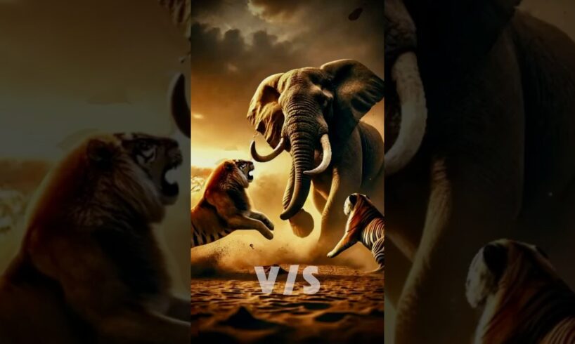 LION vs. TIGER vs. ELEPHANT! 🦁🐅🐘 You Won’t Believe Who Wins!#AnimalBattles #epicwildlife #shorts