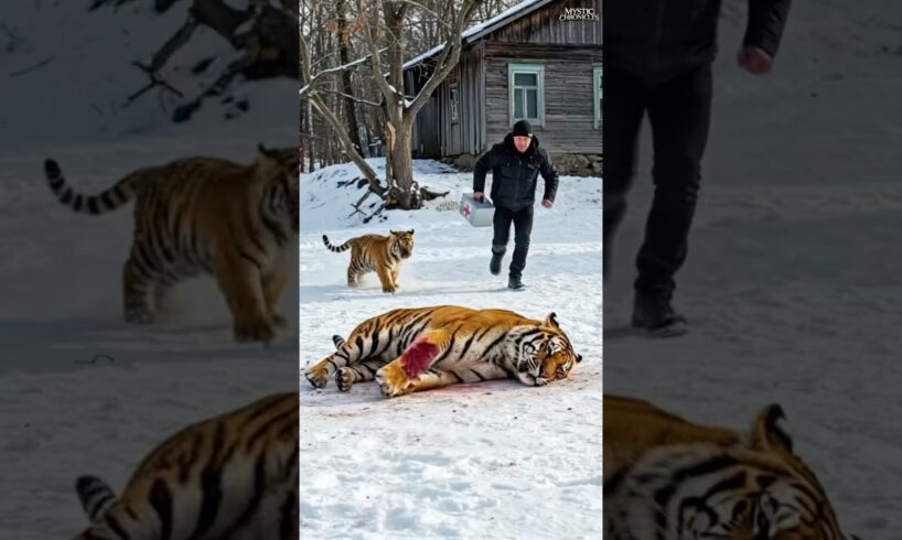 Tiny Siberian Tiger Cub Saves His Wounded Mother with Old Man's Help #tiger #rescue #humanity
