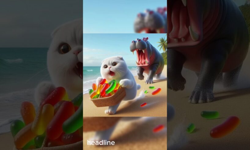 animals and cat are playing with yummy gummy bar #shorts #cat