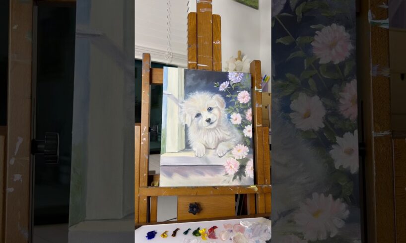 Cute Puppy 🐶 portrait Like & subscribe ❤️ #oilpainting #artwork #shorts #shortvideo