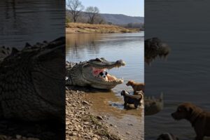 Cute puppies playing with alligator 🐶🐊 #cuteanimal #alligator #puppy