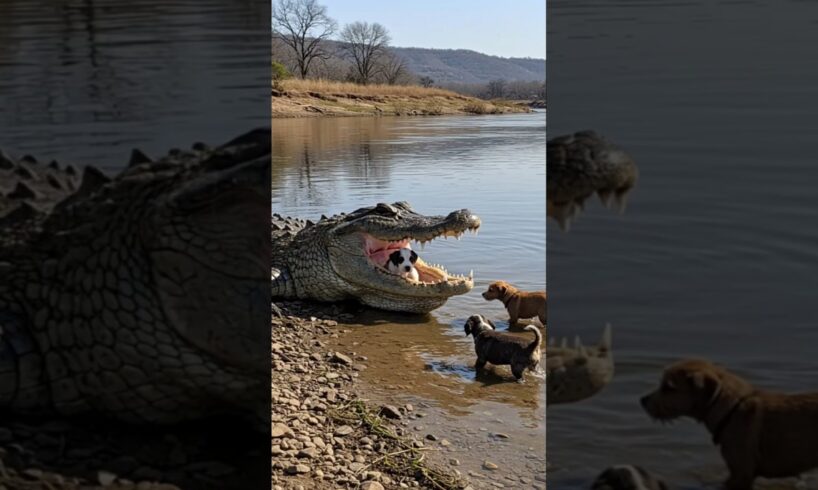 Cute puppies playing with alligator 🐶🐊 #cuteanimal #alligator #puppy