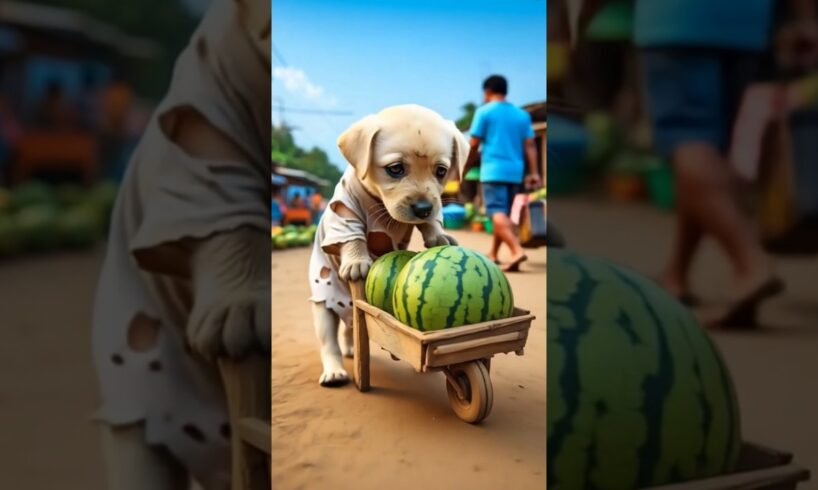 Cutest Puppy Selling Watermelons 🍉 Heart Melting Moment #Shorts #trending #youtubeshorts #ai #puppy