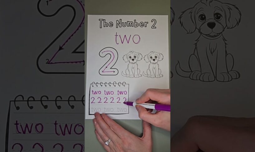 Learn to write the number 2 with cute puppies 🐶. formomswithminis.com