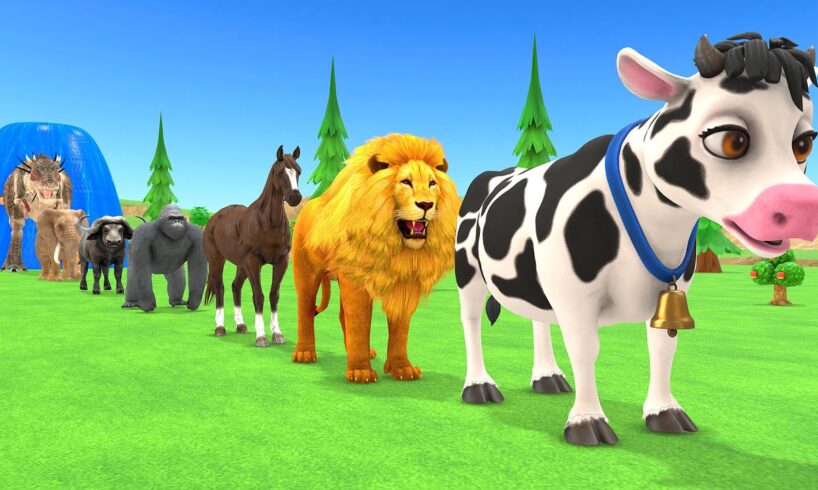 Paint Animals Cow,Lion,Horse,Gorilla,Buffalo,Elephant,Dinosaur Fountain Crossing Animal Game New