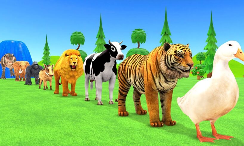 Paint Animals Duck,Tiger,Cow,Lion,Pig,Hippo,Gorilla,Elephant,Dinosaur Fountain Crossing Animal Game