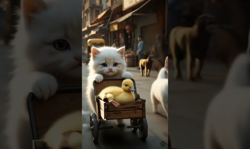 Rescued duo: Cat and duckling's heartening bond 🐥🐱 #animals #wildliferescue #animalrescue