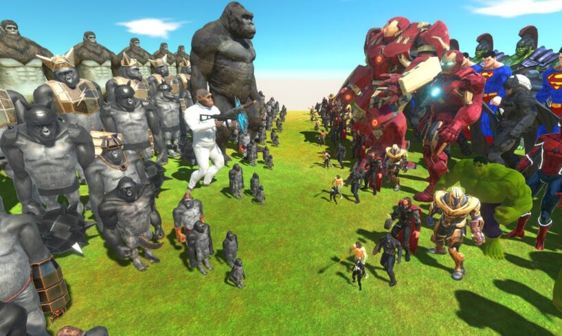SUPERHEROES MONKEY WAR - SUPERHEROES TEAM vs MONKEY TEAM - Animal Revolt Battle Simulator