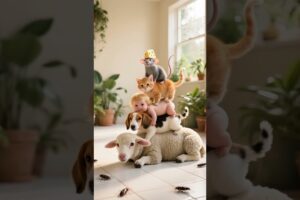 Babies and animals are playing with overlapping. #cat#baby #funny #cute #animals #pets #shorts