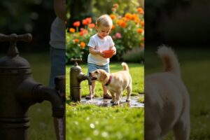 Baby boy And cute puppies Drinking Milk #trendingshorts #viralvideo #trending