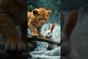 "Brave Lion Cub Rescues Drowning Rabbit | Heartwarming Animal Rescue Story" #goldenpaws