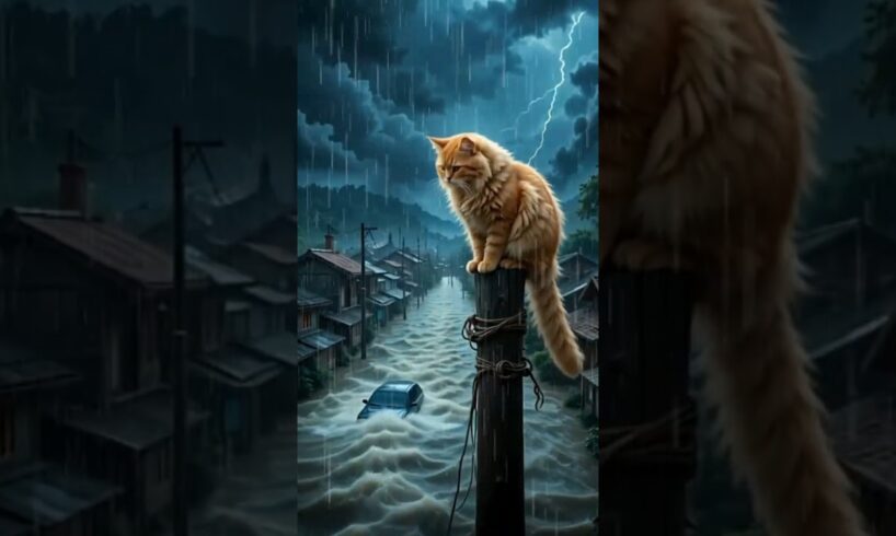 Cat Rescues Baby from Flooded River | Emotional Animal Rescue Story #funny #viralvideo #catvideos