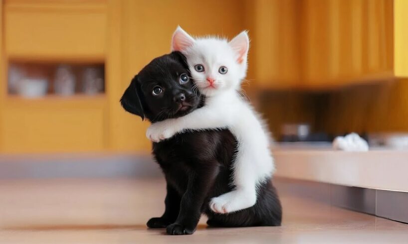 Cute [Puppies And Kittens] In Heartwarming Play