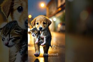 Dog rescues a kitten - Puppy saves a kitten life #animalrescue