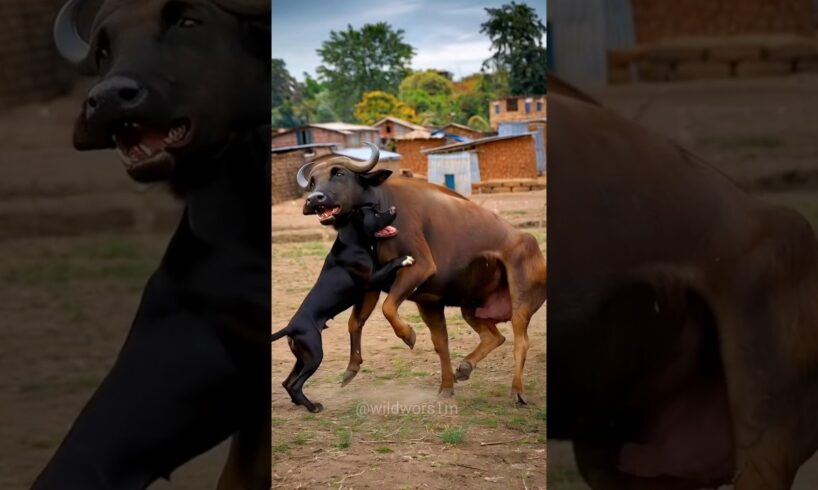 Dog vs Buffalo Fight In Village 🔥🐶 #animals #wildanimals #dog #buffalo #nature #shortsviral #shorts