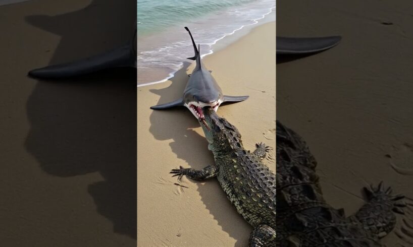 Giant Shark Leaps from Water to Hunt Crocodile on the Sand!