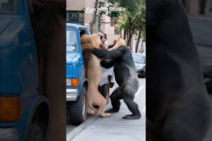 😱🦍Gorilla Vs Lion Brutal Road Fight #animals #animal #short #shortvideo #wildlife #gorillatag #lion