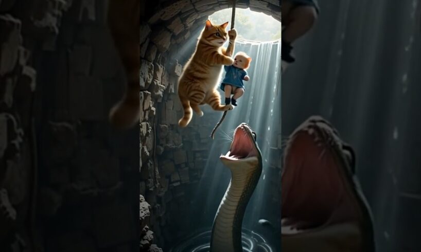 Heroic Cat Rescues Baby from Snake in Well | cat videos | snake #catvideos #funnycats #snake #funny