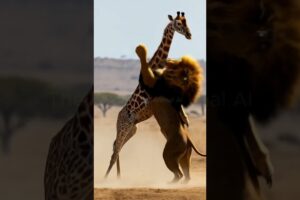 Lion vs. Giraffe: Intense Chase and Survival Battle in the Wild! 🦁🦒🔥 #animalfight #wildlife